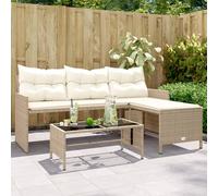 Garden Sofa with Table and Cushions L-Shaped Beige Poly Rattan Berkfield Home Beige One Size