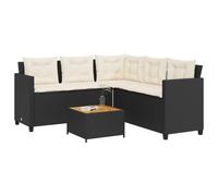 Garden Sofa with Table and Cushions L-shaped Black Poly Rattan Berkfield Home Beige One Size