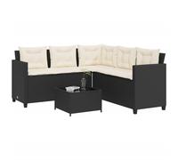 Garden Sofa with Table and Cushions L-shaped Black Poly Rattan Berkfield Home Black One Size