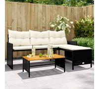 Garden Sofa with Table and Cushions L-Shaped Black Poly Rattan Berkfield Home Black One Size