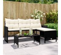 Garden Sofa with Table and Cushions L-Shaped Black Poly Rattan Berkfield Home Black One Size