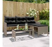 Garden Sofa with Table and Cushions L-Shaped Grey Poly Rattan Sofa Table Set