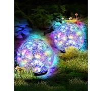 Garden Solar Ball Lights Outdoor Waterproof, 50 LED Cracked Glass Globe Solar Power Ground Lights for Path Yard Patio Lawn, Outdoor Decoration Landscape Colorful(2 Pack 4.7'')