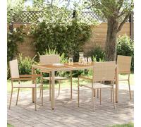 Garden Stacking Chairs 4pc Cream/Brown PE Rattan Acacia 56x54x90cm Weatherproof