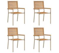Garden Stacking Chairs 2pcs Black/Brown Steel Frame Acacia Wood PE UV 54x56x90cm