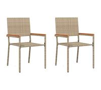 Garden Stacking Chairs 2pc Grey Solid Acacia Wood & PE Rattan 54x56x90cm Outdoor