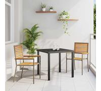 Garden Stacking Chairs Stackable 2pc Brown Grey Acacia Wood Armrests 56x54x90cm