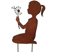 Garden Stake, Flower Bed Stake, Patina Figure Girl with Dandelion - Rusty Garden Decoration, Metal Silhouette, Vintage Decoration for Garden & Patio, Weatherproof