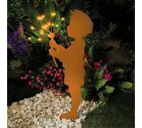 Garden Stake Light With Sparkling Leds, Rust-Effect Outdoor Lighting In Boy With Dandelion Design