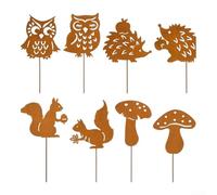 Garden Stake Set With Rust Finish For Autumn Outdoor Decor, 8 Iron Animal Silhouette Pieces For Patio, Yard, And Floral Arrangement Integration