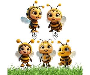 Garden Stakes Decor - Yard Stakes for Decorations | 2D Acrylic Decorative Plant Little Bee Stake | Easy to Install Lawn Art Ornament, 5 Pieces Outdoor Decoration for Terrace Patio Porch Lawn