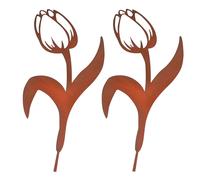Relaxdays Tulip Garden Stakes, Set of 2, Rust Finish, Metal, HxW: 80x39 cm, Garden Decoration, Brown