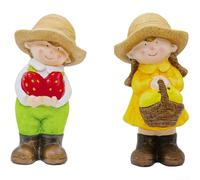 Garden Statue, Ceramic Boy Girl Figurines with Fruit, Handcrafted Red Clay Ornaments for Home and Garden Decor(A)