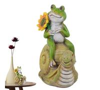 Garden Statues Frog Resin Cute Figurine 8.1 Inches | Snail Figurine Ornament for Garden Yard Lawn Patio Balcony Porch Home Outdoor Decorative Accent Ornament Animal Sculpture