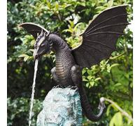 Garden Statues Ornaments, Large Patinated Bronze Dragon Sculpture, Gothic Yard Art, Funny Outdoor Resin Decor