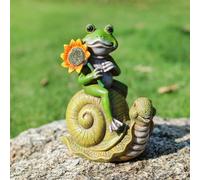 Garden Statues Snails Decor-Resin Snail Art Statue Outdoor Sculptures with Frog-Snail Fugarine Garden Decorations for Patio Lawn Garden Yard Decorations Unique House Warming Gifts(Snail-Frog), Green