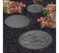 Garden Stepping Stones Ornamental Path Eco Friendly Weatherproof Recycled Rubber Leaf Design (1 Stone, Grey)