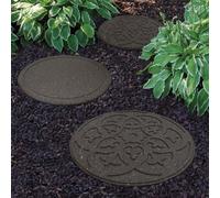 Garden Stepping Stones Ornamental Path Eco Friendly Weatherproof Recycled Rubber With Scroll Design (1 Stone, Grey)
