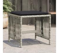 Garden Stool Light Grey PE Rattan 41x41x36 cm Powder-Coated Steel Seat Cushion