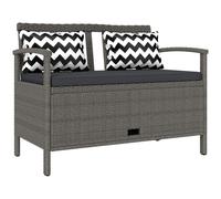 Garden Storage Bench PE Rattan Steel Frame Grey 112x62x82cm Cushioned Seat 160L