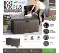 Prosperplast Rato Plus Garden Storage Box, Rattan, 290 Litres, Colour: Umbra
