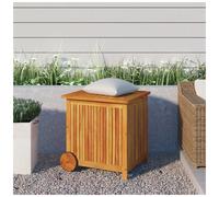 Garden storage box 60x50x58cm solid acacia wood natural finish wheels & bag PE