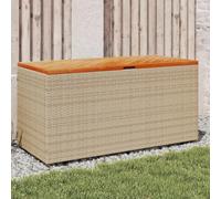 Garden Storage Box Beige PE Rattan Bench 110x50x54 cm Acacia Wood Top w/Bag UV