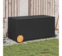 Garden Storage Box Black 200x50x60cm PE Rattan Steel Frame Gas Lift with Wheels