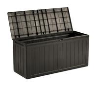 Garden Storage Box Plastic Outdoor Bench, Umber, 280L | Organizer, Vertical Boards, Large Deck, Cushion Organizer, Furniture Lid Container