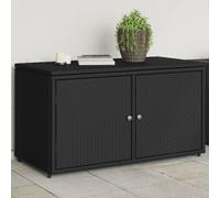 Garden Storage Cabinet Black 110x55x60.5 cm PE Rattan Powder-Coated Steel Knobs
