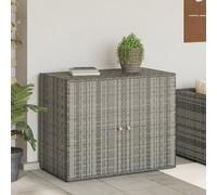 Garden storage cabinet Grey 100x55.5x80cm PE Rattan with Acacia Wood Knobs Slim