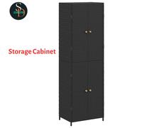 (black) vidaXL Garden Storage Cabinet 59x40x180 cm Poly Rattan Organiser Black/Grey