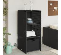 Garden Storage Cabinet Poly Rattan 115cm Outdoor Cupboard Drawer Brown
