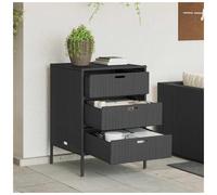 Garden Storage Cabinet Poly Rattan 55 x 59 x 80 cm Black Powder-Coated Steel