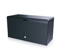 Garden Storage Chest Box Deck Patio Wheels Handles Weatherproof 290L Rattan Grey