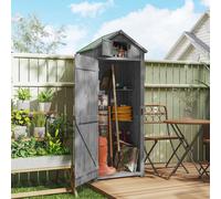 Outsunny Small Wooden Garden Shed with Lockable Double Doors, Shelves, Roof Hatch for Garden Tools, Grey Aosom UK