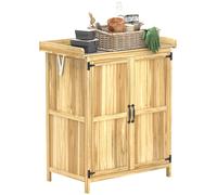 Garden Storage Shed Natural Wood Fir & Stainless Steel 74x43x88cm Workbench Unit