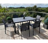 Garden Store Direct Anzio 6 Seat Rectangular Dining Set, Aluminium Frame, Tempered Ceramic Glass Top