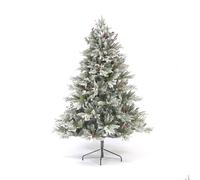 Garden Store Direct Lapland Fir Snow Flocked Covered Artificial Christmas Tree PE & PVC Mixed Tips, Hinged Branches, 4ft to 10ft (Frosted w/Berries, 6.5ft (200cm))
