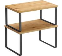 Garden Store Direct Spice Rack, Set of 2 Cupboard Shelf Organiser, Expandable Kitchen Shelf Organiser, Stackable Spice Holder, Metal and Engineered Wood (Black Frame)