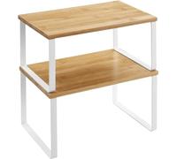 Garden Store Direct Spice Rack, Set of 2 Cupboard Shelf Organiser, Expandable Kitchen Shelf Organiser, Stackable Spice Holder, Metal and Engineered Wood (White Frame)