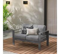 Garden Store Direct Wisteria Lane Aluminium Loveseat - 2 Seat Sofa In Grey With Grey Cushions