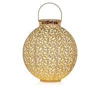 Garden Stories Outdoor Solar Leaf Pattern Round Lantern GOLD LARGE