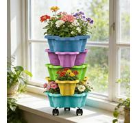 Garden Strawberry Planter - 4/5 Tier Rolling Vertical Tower | Stackable Pots For Vegetables & Flowers | Indoor Outdoor Weatherproof Growing Container For Lawn & Apartment