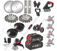 Garden Strimmer Cordless Strimmers BRUSHLESS Strimmer Cordless, 24V Battery Strimmer w/WHEELS, 2 WIRE BRUSH, 2 SPOOL, 4 METAL BLADE Strimmers