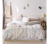 Garden Style Floral Duvet Cover King Cotton Floral Comforter Cover with Zipper Modern Chic Floral Leaves Pattern Printed on White Garden Flower Bedding Sets for Girls Women King Bed Duvet Cover Set