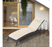 Garden Sun Lounger Cushion Replacement Thick Sunbed Reclining Chair Relaxer Pad with Pillow - Cream White