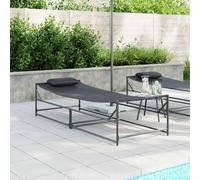 Garden Sunbed Black Powder-Coated Steel 199x80x72.5cm Textilene Pillow Outdoor