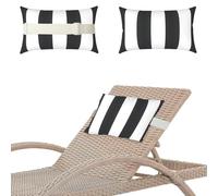 Garden Sunlounger Head Pillows - 2-Pack Waterproof Head Cushion with Adjustable Elastic Band & Striped Print for Patio, Garden, Deck Chairs, Folding Hanging & Camping Outdoor Furniture (E)