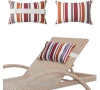 Garden Sunlounger Head Pillows - 2-Pack Waterproof Head Cushion with Adjustable Elastic Band & Striped Print for Patio, Garden, Deck Chairs, Folding Hanging & Camping Outdoor Furniture (A)